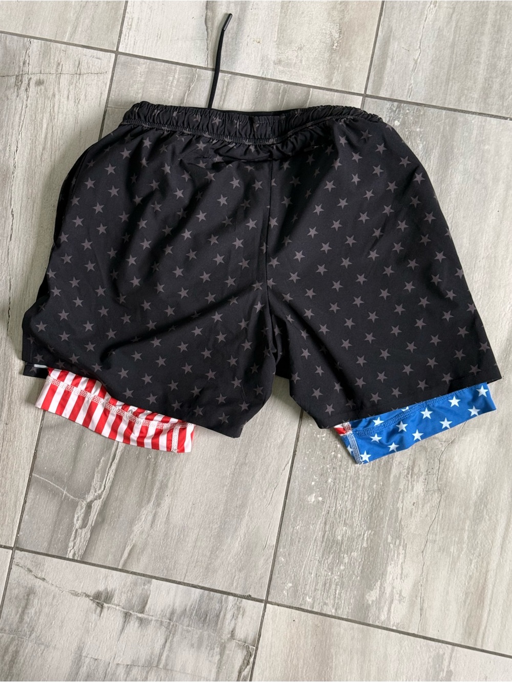 Chubbies Black Star Print Athletic Shorts with Patriotic Liner - Picture 2 of 3